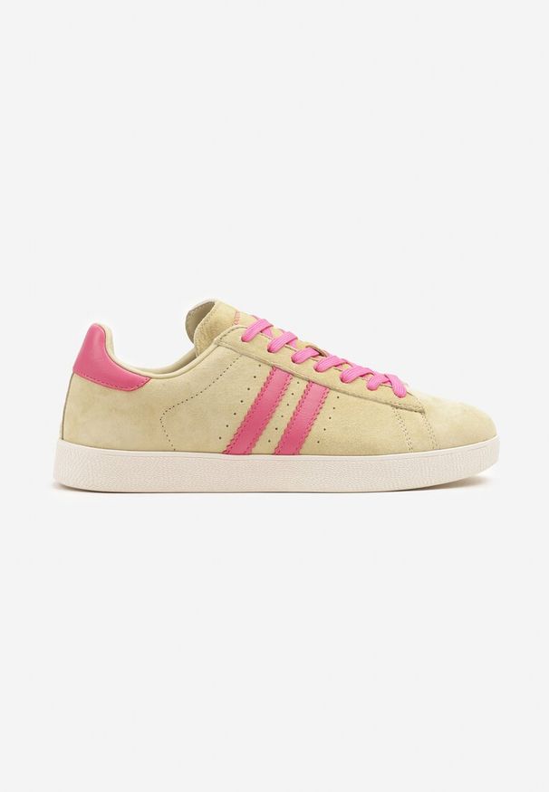 Renee - Żółte Sneakersy Zamszowe Typu Tenisówki ze Skórzaną Wkładką Ciarivione. Okazja: na co dzień. Zapięcie: sznurówki. Kolor: żółty. Materiał: zamsz, skóra