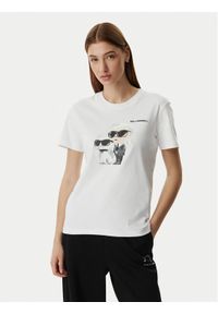 Karl Lagerfeld - KARL LAGERFELD T-Shirt A3W17077 Biały Regular Fit. Typ kołnierza: dekolt w karo. Kolor: biały. Materiał: bawełna #1