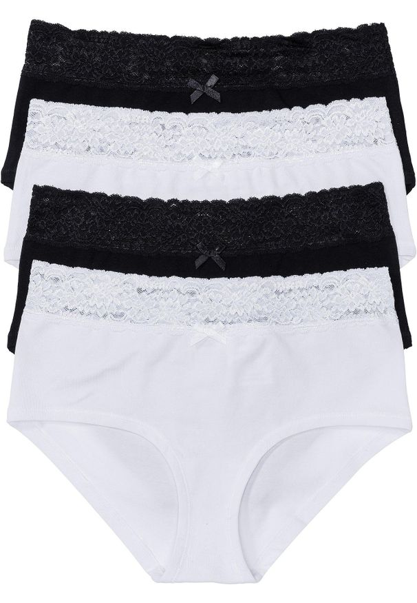 bonprix - Figi panty maxi (4 pary). Kolor: czarny. Wzór: gładki