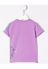 MONCLER KIDS - Fioletowa koszulka z logo 0-3 lat. Kolor: wielokolorowy, różowy, fioletowy. Materiał: bawełna, tkanina. Wzór: aplikacja, napisy, nadruk. Sezon: lato