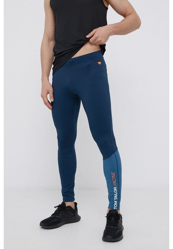 Tom Tailor Legginsy męskie kolor granatowy z nadrukiem. Kolor: niebieski. Materiał: dzianina. Wzór: nadruk