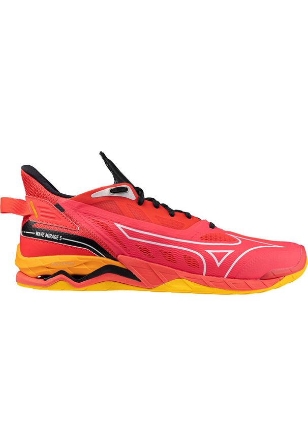 Buty halowe Mizuno Wave Mirage. Kolor: czerwony, biały, wielokolorowy. Model: Mizuno Wave. Sport: piłka ręczna
