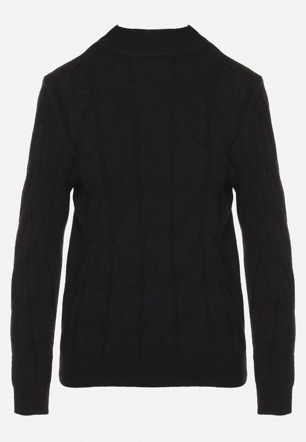 Born2be - Czarny Klasyczny Sweter w Ozdobny Splot Aliissa. Kolor: czarny. Materiał: dzianina. Długość rękawa: długi rękaw. Długość: długie. Wzór: ze splotem. Styl: klasyczny