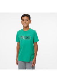 Decathlon - Koszulka dziecięca Puma. Kolor: zielony. Materiał: bawełna. Sport: joga i pilates #1