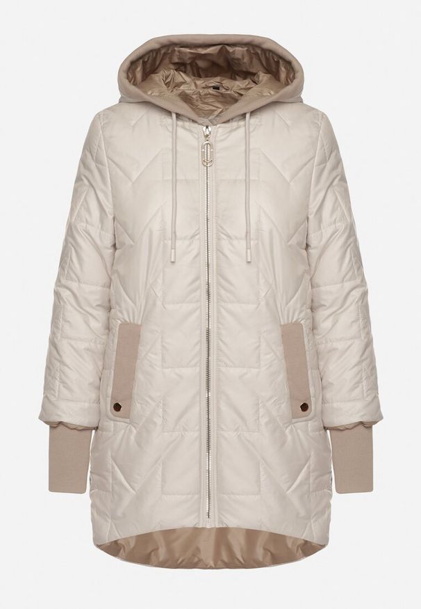 Born2be - Jasnoszara Pikowana Kurtka z Kapturem i Przedłużonym Tyłem Tulara. Okazja: na co dzień. Typ kołnierza: kaptur. Kolor: szary. Materiał: jeans. Wzór: aplikacja. Styl: casual, elegancki