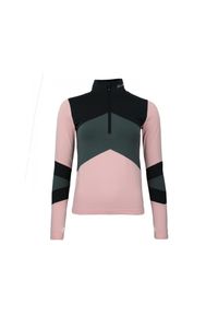 PEAK MOUNTAIN - Damska koszulka 1st Skin z zamkiem błyskawicznym Peak Mountain. Typ kołnierza: kołnierzyk stójkowy. Kolor: czarny, różowy, wielokolorowy. Wzór: geometria. Sport: turystyka piesza #1