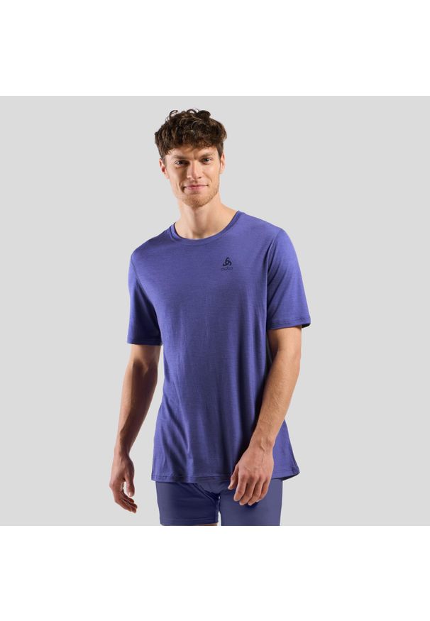 Odlo - Koszulka męska ODLO Merino 160 BL Top - 100% wełna merino, krótki rękaw. Kolor: niebieski. Materiał: wełna. Długość rękawa: krótki rękaw. Długość: krótkie. Sport: fitness