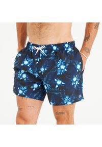 OLAIAN - Spodenki surfingowe męskie Olaian 100 15" Hibiscus. Kolor: czarny. Materiał: materiał, poliester. Długość: krótkie