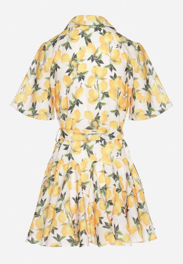 Born2be - Beżowa Sukienka Koszulowa o Rozkloszowanym Kroju z Wiązanym Paskiem Laviliona. Okazja: na co dzień. Kolor: beżowy. Materiał: jeans. Typ sukienki: koszulowe. Styl: casual, elegancki