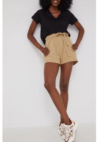 Answear Lab szorty z lnem damskie kolor brązowy gładkie high waist. Okazja: na co dzień. Stan: podwyższony. Kolor: brązowy. Materiał: len. Wzór: gładki. Styl: wakacyjny