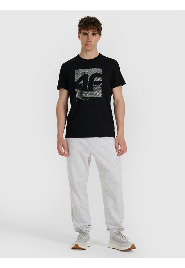 4f - 4F T-shirt regular z nadrukiem męski - czarny S. Kolor: czarny. Materiał: skóra, bawełna. Wzór: nadruk