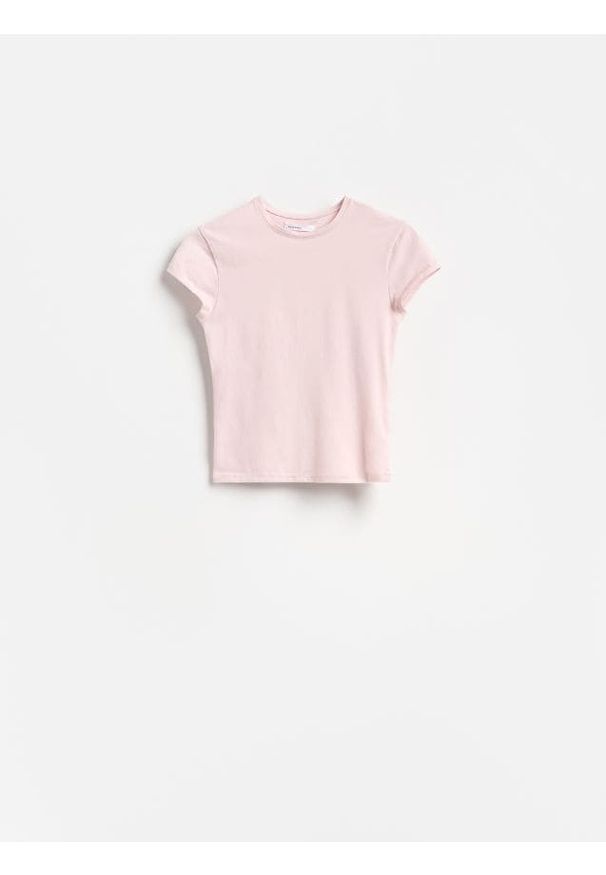 Reserved - T-shirt slim fit - pastelowy róż. Kolor: różowy. Materiał: bawełna, elastan, dzianina