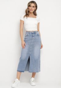 Born2be - Jasnoniebieska Jeansowa Spódnica Maxi z Wysokim Stanem Nicyela. Stan: podwyższony. Kolor: niebieski. Materiał: jeans #3