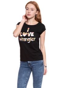 Wrangler - WRANGLER T SHIRT DAMSKI I LOVE TEE BLACK W700LEA01. Okazja: na co dzień. Wzór: nadruk. Styl: casual