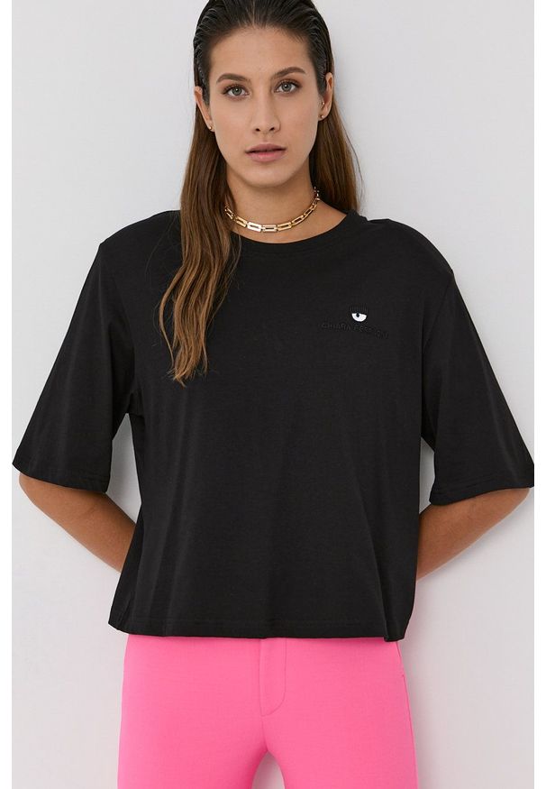 Chiara Ferragni T-shirt bawełniany Logo Basic kolor czarny. Kolor: czarny. Materiał: bawełna. Wzór: aplikacja