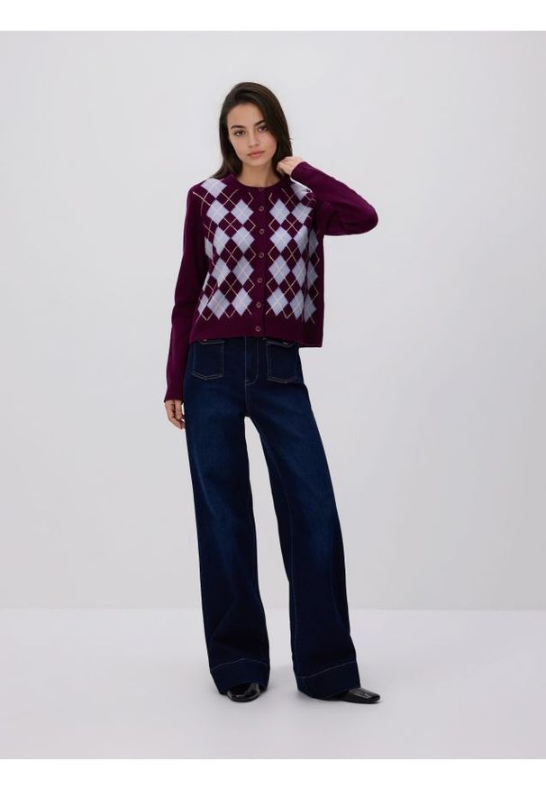 Reserved - Wełniany kardigan - wielobarwny. Materiał: wełna