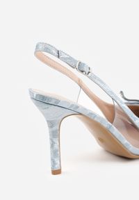 Renee - Srebrne Szpilki VICES Slingback z Kokardą Cyrkoniami i Transparetną Wstawką Kalilise. Zapięcie: sprzączka. Kolor: srebrny. Materiał: satyna. Wzór: aplikacja. Obcas: na szpilce. Styl: elegancki #7