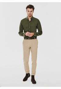 Pako Lorente - PAKO LORENTE – Zielona bawełniana koszula męska. Kolor: zielony, beżowy. Materiał: bawełna. Długość rękawa: długi rękaw. Długość: długie. Wzór: gładki #2