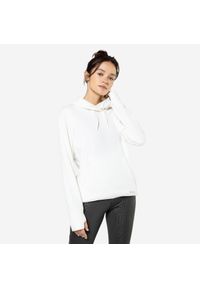 KALENJI - Bluza do biegania damska Kiprun Hood 500 ocieplana. Kolor: biały. Materiał: elastan, materiał, poliester
