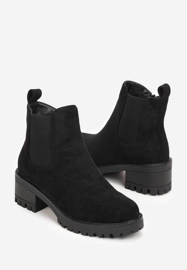 Renee - Czarne Botki na Słupku Ruiha. Okazja: na co dzień. Kolor: czarny. Materiał: jeans. Szerokość cholewki: normalna. Obcas: na słupku. Styl: casual, elegancki, klasyczny