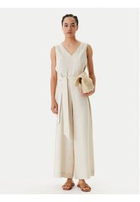 United Colors of Benetton - United Colors Of Benetton Kombinezon 4AGHDT00E Beżowy Wide Leg. Kolor: beżowy. Materiał: len #4