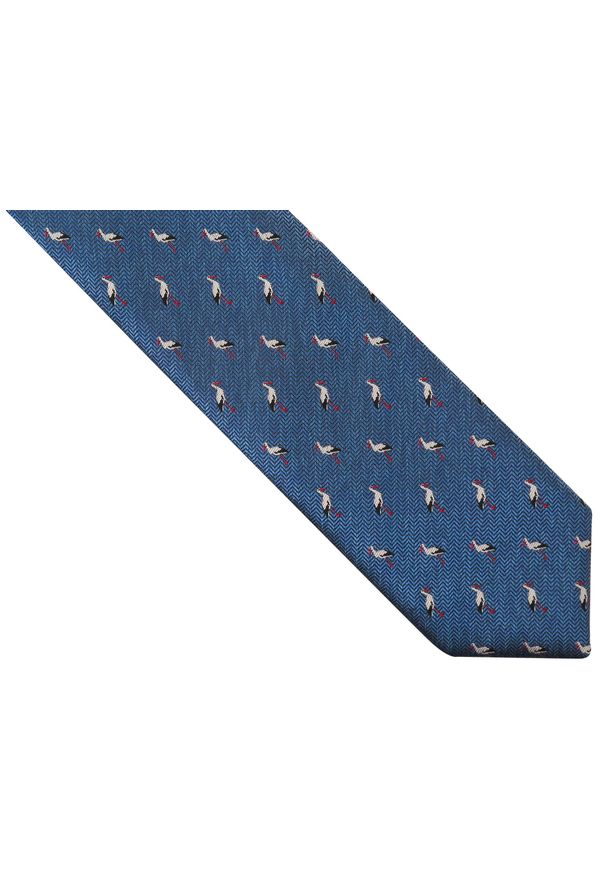 Adam Collection - Niebieski krawat męski w bociany D258. Kolor: niebieski. Materiał: mikrofibra, tkanina