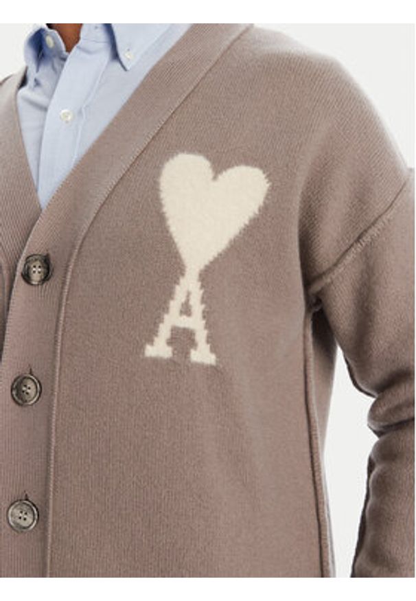 AMI PARIS - AMI Paris Kardigan UKC090.KN0090 Szary Relaxed Fit. Kolor: szary. Materiał: wełna
