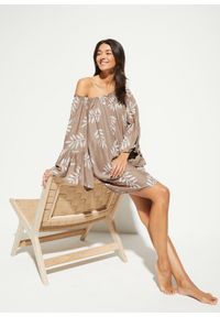 bonprix - Tunika plażowa. Okazja: na plażę. Kolor: brązowy. Wzór: nadruk #2