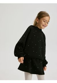 Reserved - Spódnica z aplikacją - czarny. Kolor: czarny. Materiał: tkanina, bawełna. Wzór: aplikacja #1