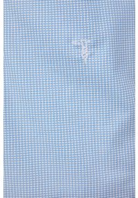 Trussardi Jeans - Trussardi koszula męska slim z kołnierzykiem klasycznym. Typ kołnierza: kołnierzyk klasyczny. Kolor: niebieski. Materiał: tkanina. Styl: klasyczny