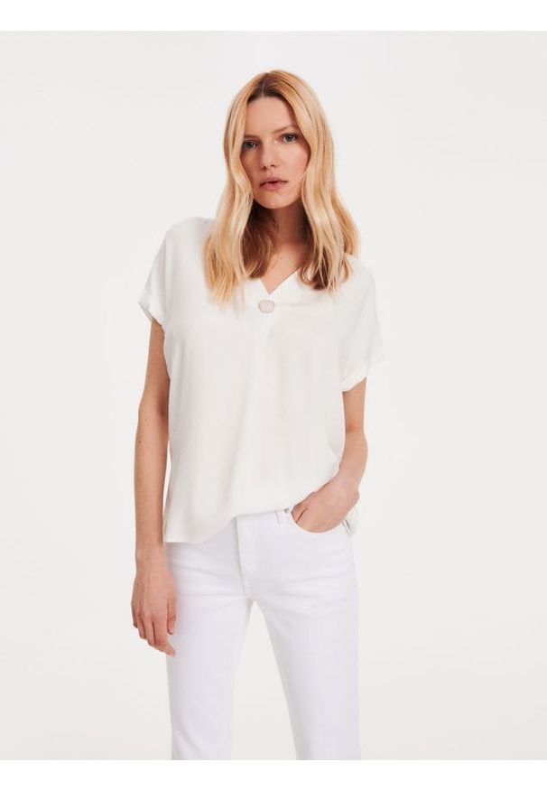 Reserved - Bluzka z wiskozy - biały. Kolor: biały. Materiał: wiskoza