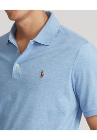 Ralph Lauren - RALPH LAUREN - Niebieska koszulka polo Custom Fit. Typ kołnierza: polo. Kolor: niebieski. Materiał: bawełna, prążkowany. Wzór: haft, melanż, kolorowy. Styl: sportowy #5
