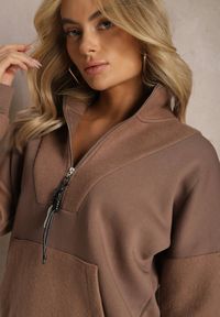 Renee - Brązowa Bluza Half Zip z Przeszyciami i Półgolfem Ananke. Kolor: brązowy. Materiał: bawełna, tkanina