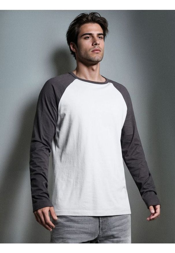 Sinsay - Bawełniana koszulka longsleeve - szary. Kolor: szary. Materiał: bawełna. Długość rękawa: długi rękaw