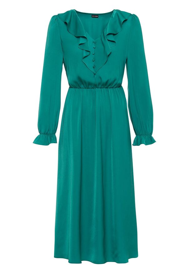 Sukienka satynowa bonprix turkusowo-zielony. Typ kołnierza: dekolt w serek. Kolor: zielony. Materiał: materiał, satyna, poliester