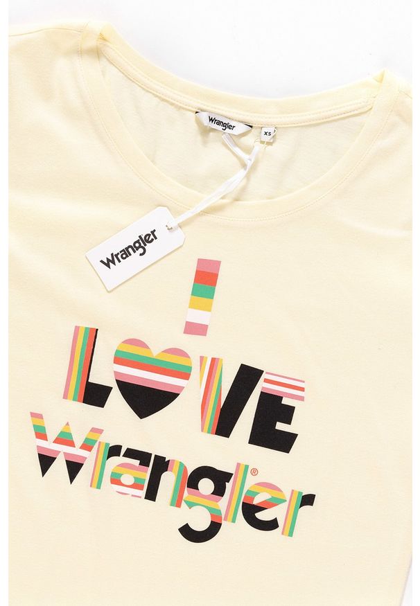 Wrangler - WRANGLER T SHIRT DAMSKI I LOVE TEE ETHEREAL YELLOW W700LF6UF 112130874. Wzór: nadruk
