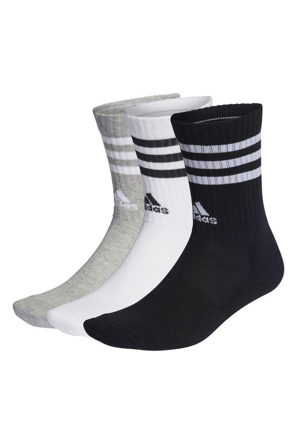 Adidas - 3-Stripes Cushioned Crew Socks 3 Pairs. Kolor: szary, czarny, biały, wielokolorowy. Materiał: materiał. Sport: turystyka piesza