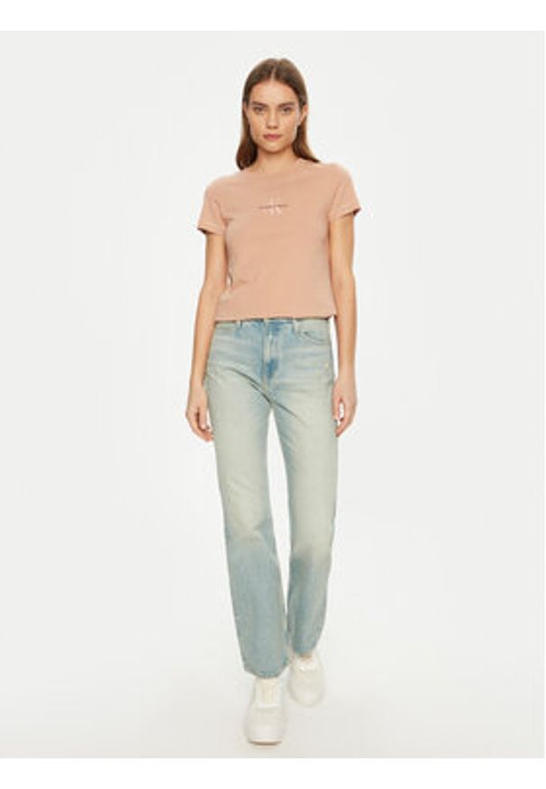 Calvin Klein Jeans T-Shirt Monologo J20J223563 Różowy Slim Fit. Kolor: różowy. Materiał: bawełna