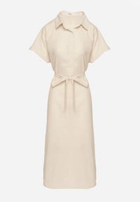 Born2be - Beżowa Sukienka z Wiskozy o Koszulowym Kroju z Wiązanym Paskiem Danisna. Okazja: na co dzień. Kolor: beżowy. Materiał: wiskoza. Długość rękawa: krótki rękaw. Wzór: aplikacja. Typ sukienki: koszulowe. Styl: klasyczny, casual, elegancki. Długość: midi #5