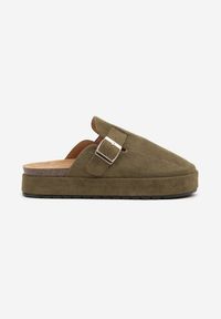 Born2be - Zielone Klapki na Grubej Podeszwie w Stylu Chodaków z Klamrą Lilarose. Okazja: na co dzień. Kolor: zielony. Styl: casual #3