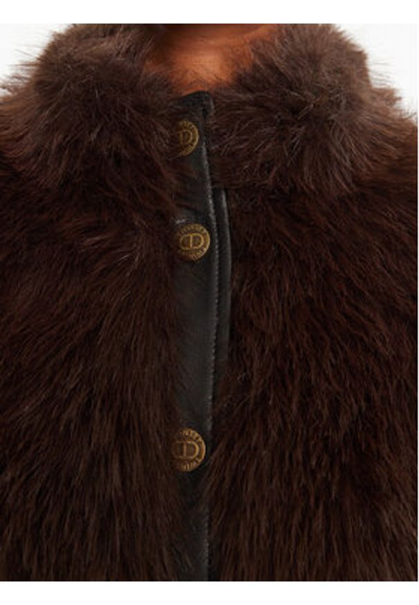 TwinSet - TWINSET Kurtka z imitacji skóry 252TP2420 Brązowy Regular Fit. Kolor: brązowy. Materiał: skóra