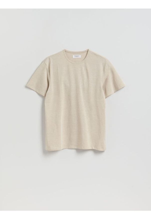 Reserved - T-shirt regular z lnem - beżowy. Kolor: beżowy. Materiał: len