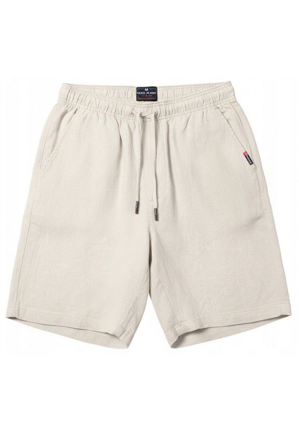 Letnie Lniane Szorty (Krótkie Spodenki) - Pako Jeans - Beżowe. Kolor: wielokolorowy, brązowy, beżowy. Materiał: len, wiskoza. Długość: krótkie. Sezon: lato. Styl: klasyczny