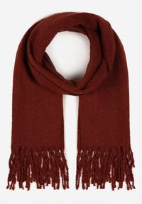 Born2be - Bordowy Klasyczny Szalik Zdobiony Frędzlami Vetilana. Okazja: do pracy. Kolor: czerwony. Materiał: jeans. Wzór: aplikacja. Styl: klasyczny #3