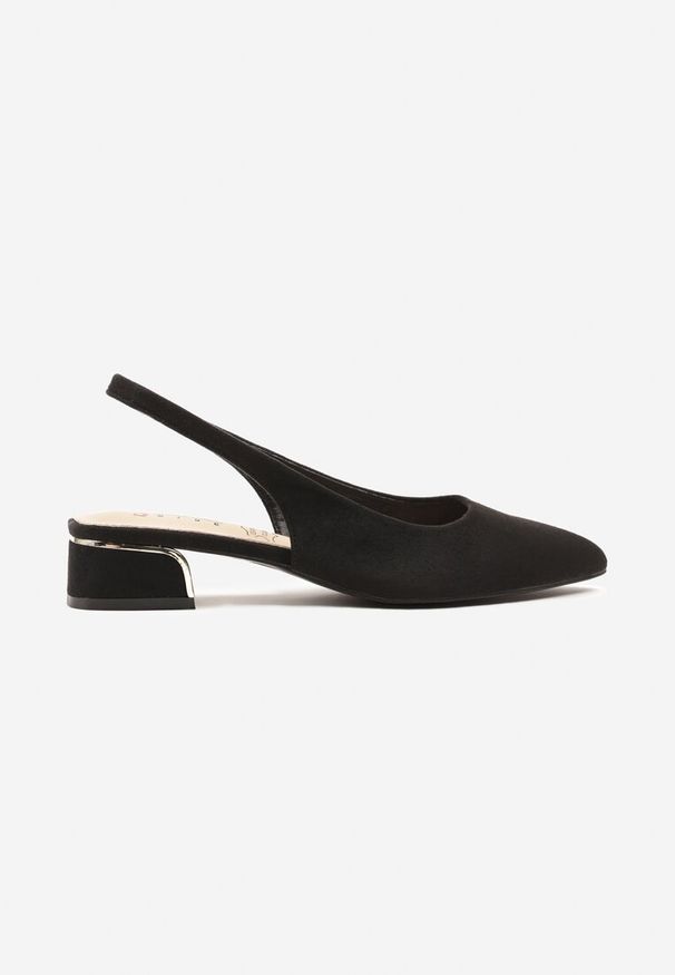 Renee - Czarne Sandały Typu Slingback ze Skórzaną Wkładką i Metaliczną Wstawką Wevessa. Okazja: na co dzień. Zapięcie: sprzączka. Kolor: czarny. Materiał: skóra. Styl: elegancki, casual