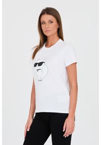 Karl Lagerfeld - KARL LAGERFELD Biały t-shirt z kotem. Kolor: biały. Materiał: bawełna #2