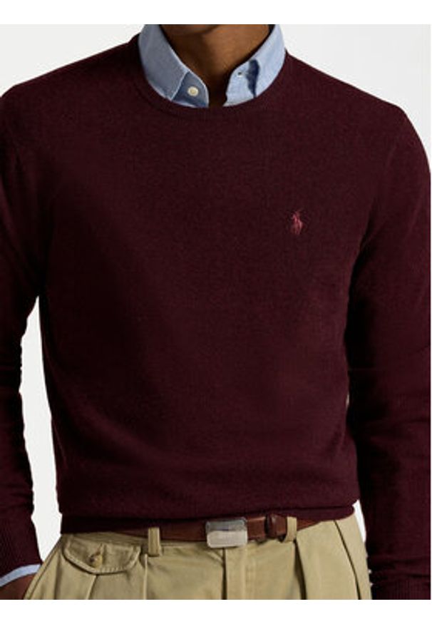 Polo Ralph Lauren Sweter 710974148008 Bordowy Regular Fit. Typ kołnierza: polo. Kolor: czerwony. Materiał: wełna