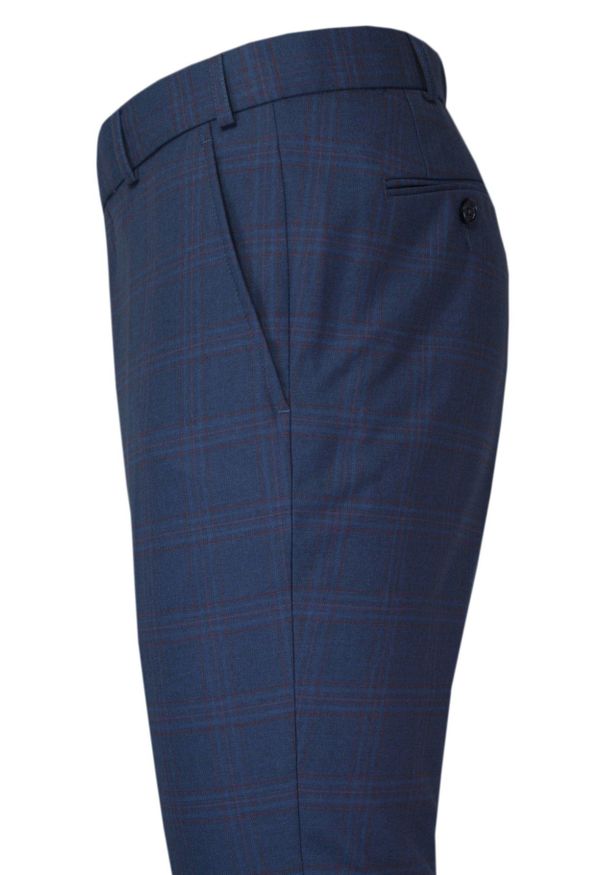 Victorio - Garnitur Elegancki SLIM, Granatowy w Kratkę Zapinany na Dwa Guziki, Spodnie w Kant -VICTORIO. Kolor: niebieski. Materiał: poliester, wiskoza, elastan. Wzór: kratka