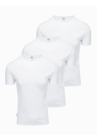 Ombre Clothing - Zestaw męskich koszulek bawełnianych BASIC z okrągłym dekoltem – 3x biały V11 - Rozmiar: M. Okazja: na co dzień. Kolor: biały. Materiał: bawełna. Styl: klasyczny, casual