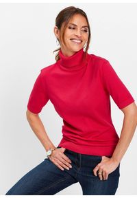 bonprix - Sweter z golfem, krótki rękaw. Typ kołnierza: golf. Kolor: czerwony. Długość rękawa: krótki rękaw. Długość: krótkie. Styl: klasyczny #1